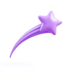 Naklejka premium A vibrant purple shooting star graphic isolated on a white background, perfect for use in children's merchandise, party invitations, or whimsical designs to convey magic and imagination,