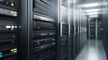 Professional IT infrastructure setup with active blinking server lights high resolution picture