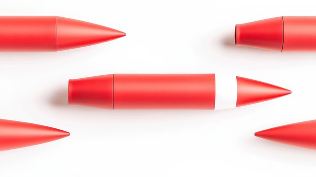 This image features vibrant red markers arranged on a clean, white background, It can be used for creative projects, educational materials, or product advertisements related to art supplies,