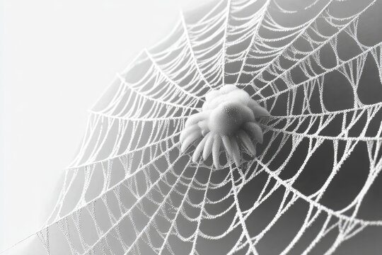 Frozen spider web with small toy spider