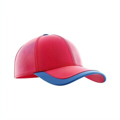 Fototapeta premium Vibrant red and blue cap displayed against a white background, perfect for fashion retailers, sports events, or marketing materials aimed at outdoor activities, Ideal for showcasing casual wear,