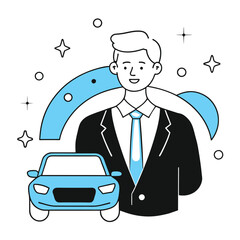  car business illustration of a man 