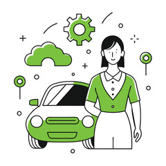  car business illustration of a woman 