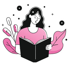 Woman Reading a Book Illustration