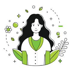 Woman Reading Book with Leaves Illustration