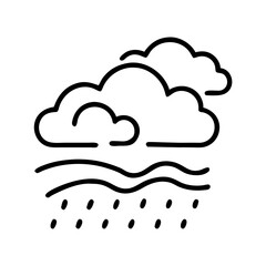 Line art of rainclouds and raindrops on transparent background  