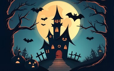 Spooky Halloween party invitation with a ghostly vector frame design,  ghost,  bats. High quality