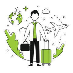 Traveler Man with Suitcase Illustration