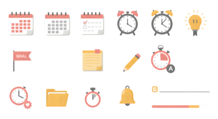 Productivity Icons Set with Calendar and Reminder Tools