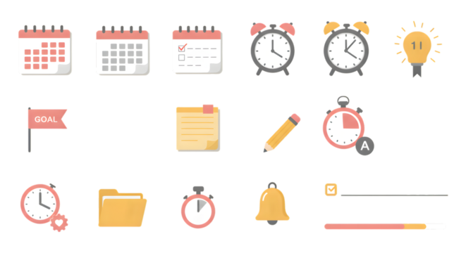 Productivity Icons Set with Calendar and Reminder Tools