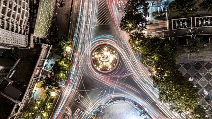 Aerial Night View of Xichang Urban Traffic Light Trails and Modern Cityscape China