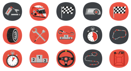 Racing Icons Set with Cars, Helmets, and Track Layouts - formula one