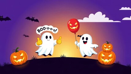 Playful halloween ghosts pumpkins bats celebration