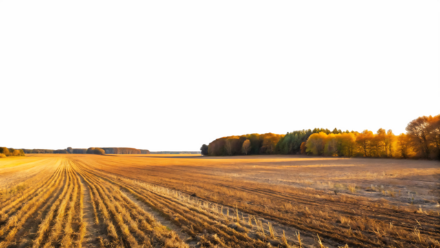  harvested empty agricultural field in autumn with sky isolated on white background ,PNG.AI Generated.