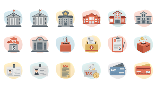 Office and Urban Building Icons Set - Business Document Icons Set with Office Files