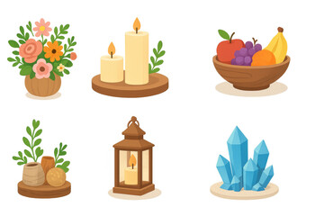 Charming floral, candle, and crystal elements in soft colorful design