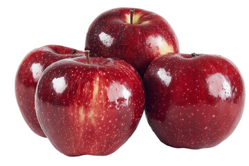 Four shiny red apples on a black background.