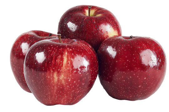 Four shiny red apples on a black background. - Powered by Adobe