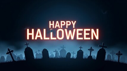 Happy halloween graveyard bats spooky night - Powered by Adobe