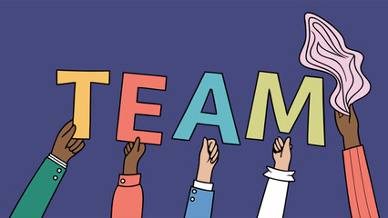 Colorful TEAM Letters Held by Diverse Hands.
