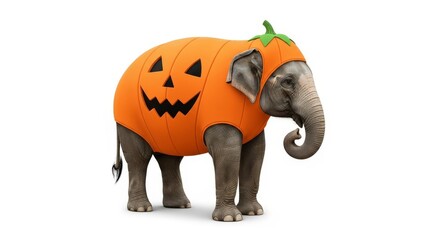 Fototapeta premium elephant dressed as a pumpkin jack-o-lantern Halloween costume, celebration