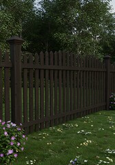 深みのある夜、木製の柵と緑陰