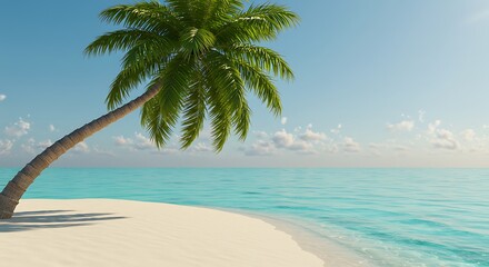 碧い楽園の3D描写：椰子の木と静寂のビーチ