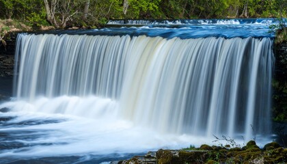 Majestic Waterfall Cascading Down Over Rocks in a Serene and Scenic Natural Landscape