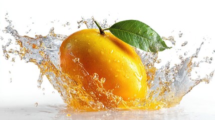 mango in juice splash isolated on a white background