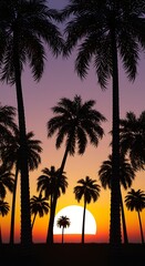 Naklejka premium 夕焼けシルエットパームツリー