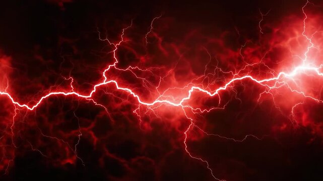 Futuristic glowing red lightning energy effect abstract power background motion graphic design video animation in 4k