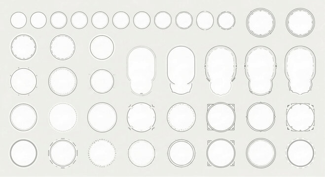 "Vector set of minimalist round badges and frames with simple decorative borders."
