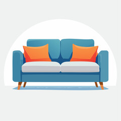 Stylish Teal Couch With Orange Pillows