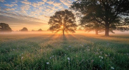 Fototapeta premium spring sunrise on meadow