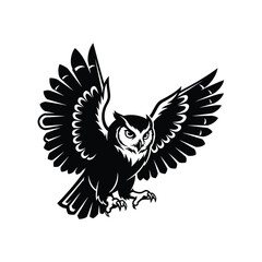 Obraz premium Silhouette of a majestic owl in flight, showcasing its powerful wings and sharp gaze.