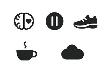 Brain, shoe, coffee, cloud, and pause icons