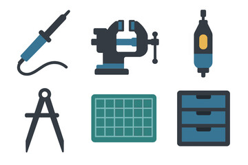 Collection of workshop and crafting tools icons
