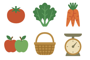 Fresh Produce and Weighing Scale Icons