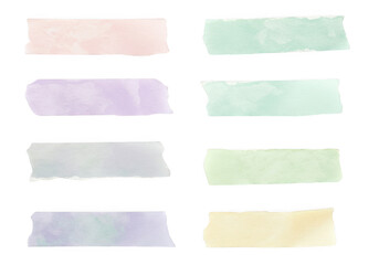 Collection of pastel tape strips, assorted colors, isolated on transparent background