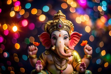 Fototapeta premium Ganesh Chaturthi poster, Ganesh Chaturthi concept, Indian festival Ganesh Chaturthi banner with lord ganesh statue