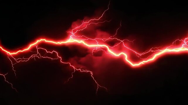Intense red electric lightning video animation with glowing energy storm strike abstract motion background in 4k