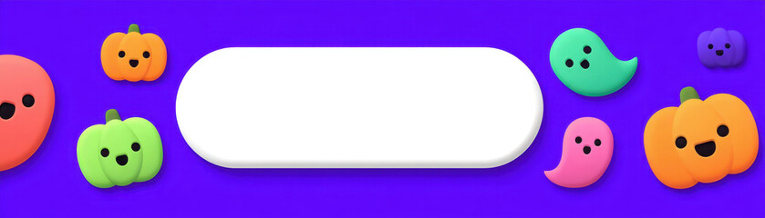 Obraz premium Halloween Shopping Sale Banner, Halloween shopping sale banner with cute colorful ghost and pumpkin icons on purple background