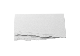Irregular natural white cold press watercolor paper, fibrous torn edge, isolated on transparent background with soft shadows, macro shot, concept of art material textures