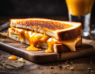 breakfast sandwich. toast with melted cheese
