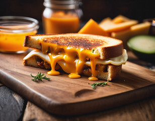 breakfast sandwich. toast with melted cheese