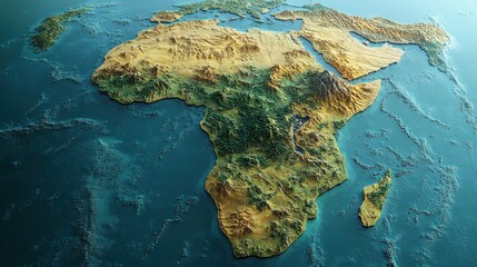 Detailed map of Africa with highlighted terrain