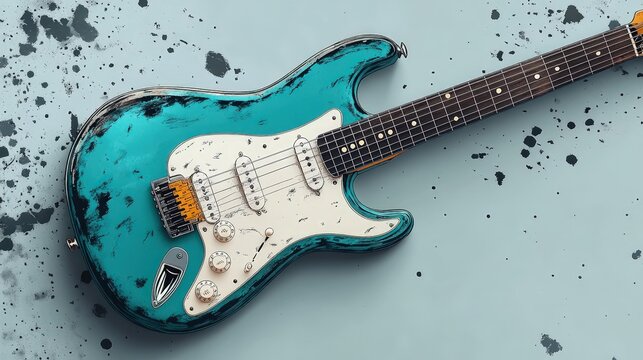 Teal Electric Guitar, Vintage Style