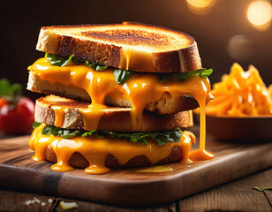 breakfast sandwich. toast with melted cheese