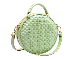 Pastel Green Round Handbag: Elegant Summer Accessory - Fashionable Woven Design isolated on white background ,PNG.AI Generated.