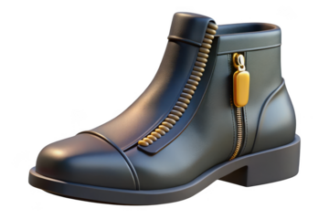 3d elegant leather ankle boot isolated on transparent background for fashion, style, and apparel design projects.